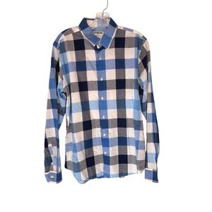 Express Extra Slim Long Sleeve Button‎ Down Shirt Men's Plaid Blue Casual Large
